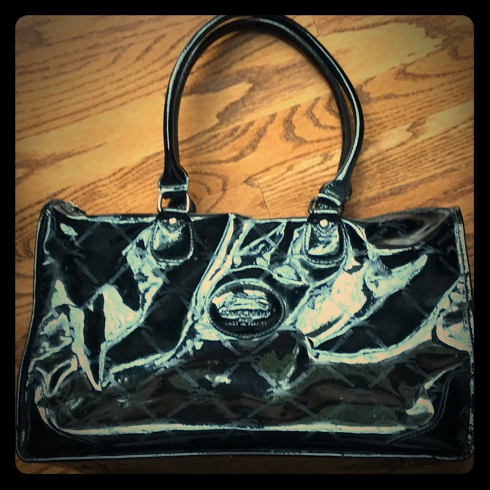 Black patent leather Longchamp bag